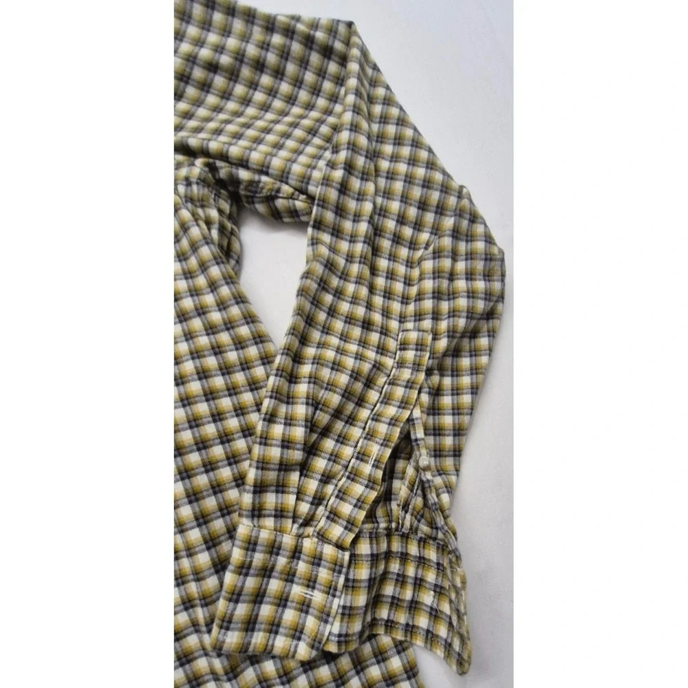 Banana Republic Untucked Fit men's brown plaid‎ LS button up shirt LG Cotton